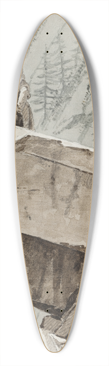 Martinus Rrbye - En mand, der sidder p et klippefremspring. I baggrunden en bjergskrning 39.3 inch art pintail longboard deck