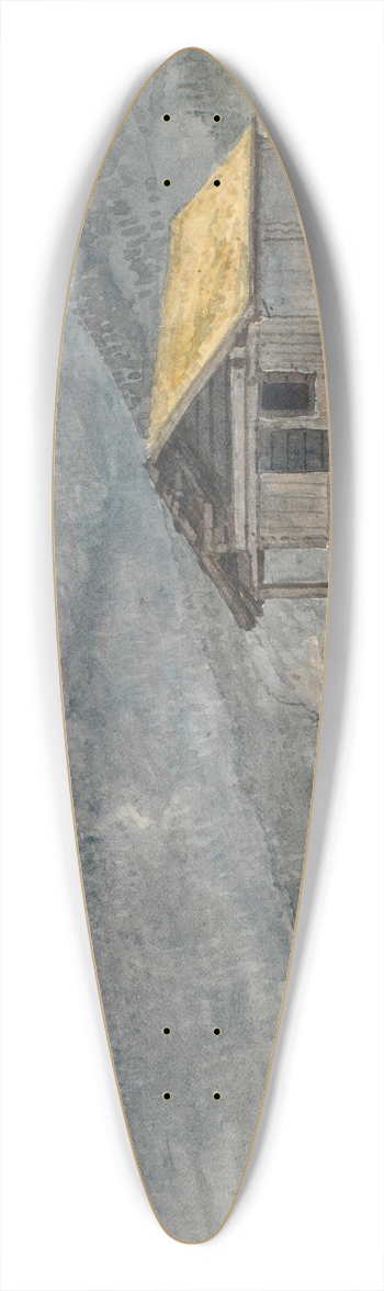 Martinus Rrbye - Fjeldlandskab med hytte og vandrer 39.3 inch art pintail longboard deck