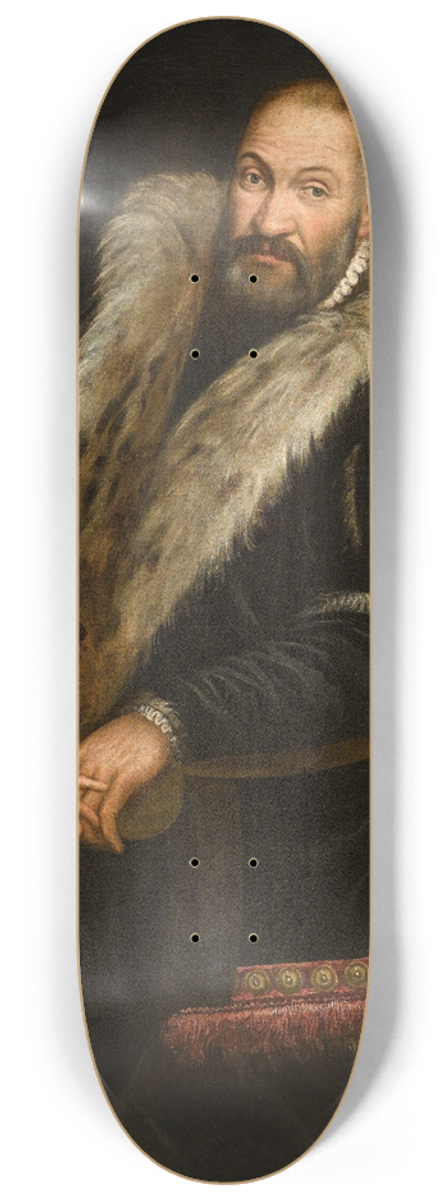 Giovanni Antonio Fasolo - Portrait Of A Gentleman And A Child With A Dog 8.25 inch art skate deck