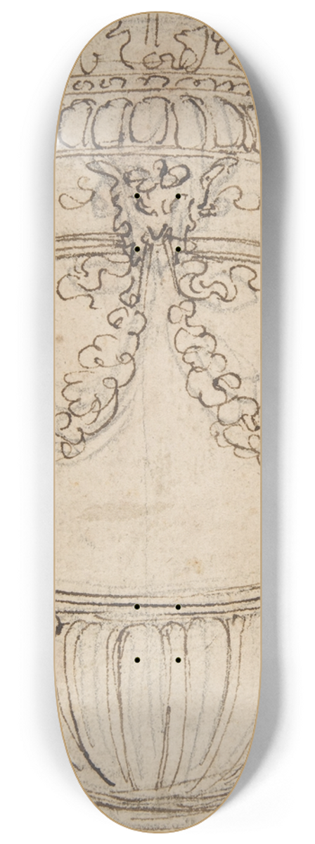 Giovanni Battista Foggini - Design for a Lidded Gadrooned Vase with Satyr Heads Holding Garlands 8.25 inch art skate deck