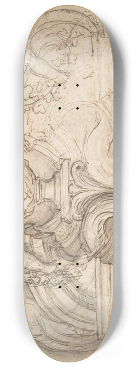 Giovanni Battista Foggini - Design for an Overdoor or the Top of a Niche with a Bust and Garland-bearing Putti 8.25 inch art skate deck