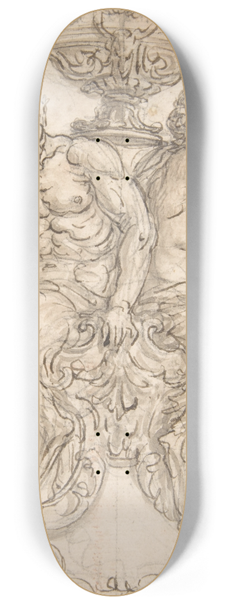 Giovanni Battista Foggini - Satyr and Satyress Seated on a Pedestal Supporting a Vase. 8.25 inch art skate deck