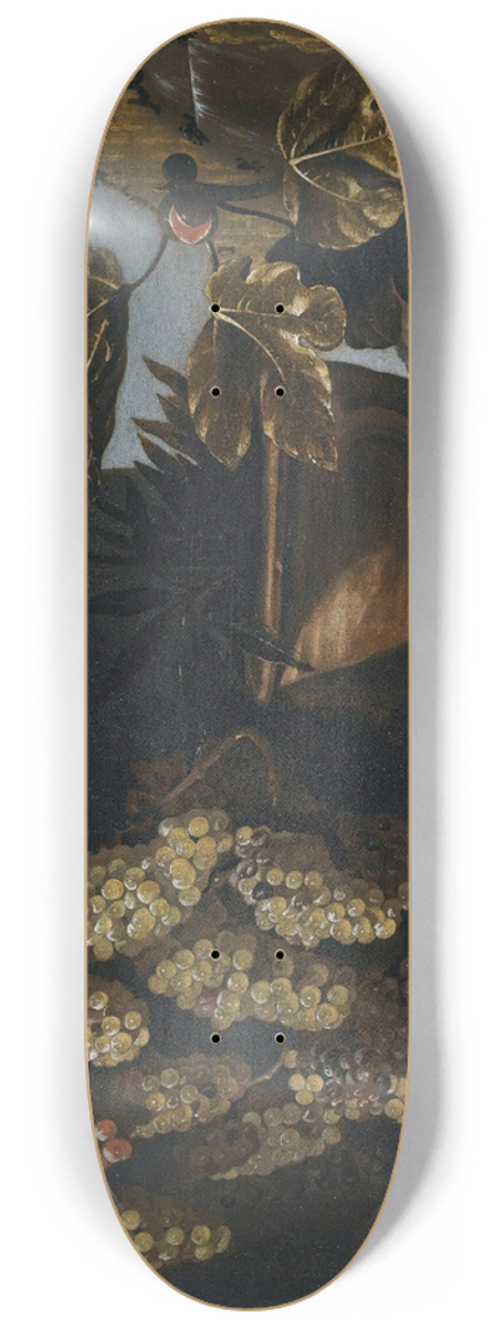 Giovanni Battista Ruoppolo - Still Life With Hanging Grapes On The Vine, Figs And Fungi In A Garden Setting 8.25 inch art skate deck