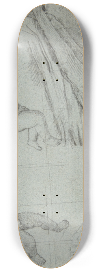 Giovanni Battista Salvi da Sassoferrato - Studies of Two Flying Putti and of Drapery 8.25 inch art skate deck