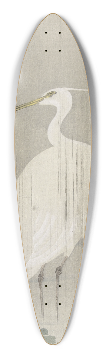 Ohara Koson - Egret in rain 39.3 inch art pintail longboard deck