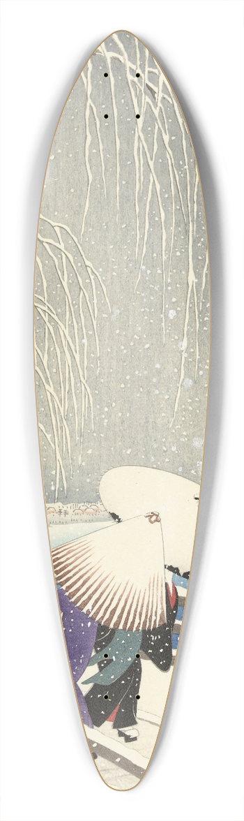 Ohara Koson - In the snow on Yanagibashi 39.3 inch art pintail longboard deck