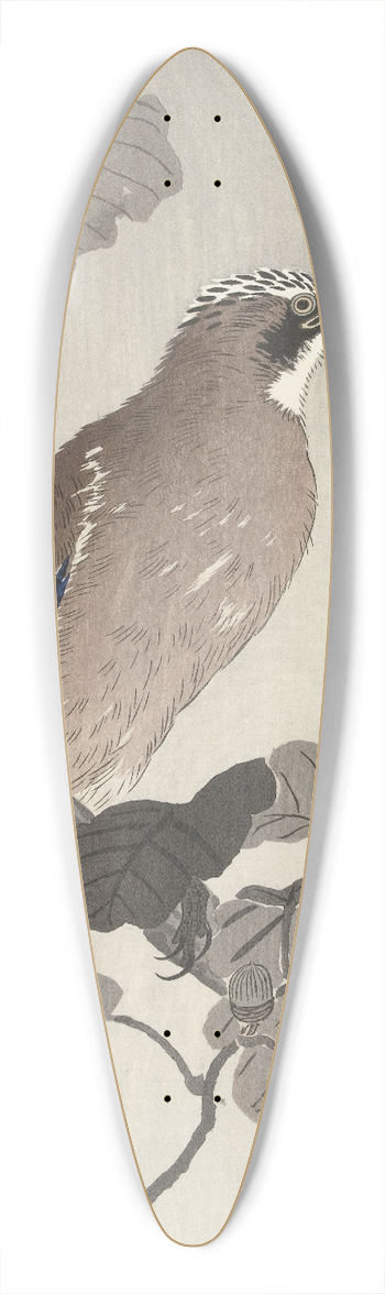 Ohara Koson - Jay on tree branch 39.3 inch art pintail longboard deck
