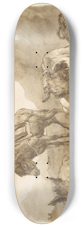 Giovanni Domenico Tiepolo - A Bull Lying Down, and Two Donkeys, in a Landscape 8.25 inch art skate deck