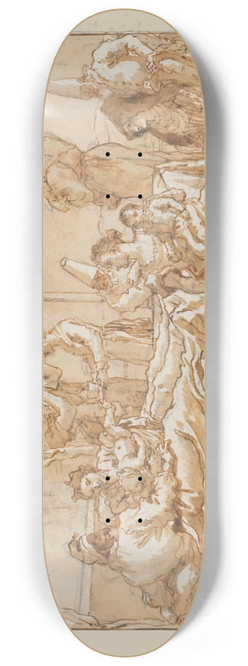 Giovanni Domenico Tiepolo - The Infant Punchinello in Bed with His Parents 8.25 inch art skate deck