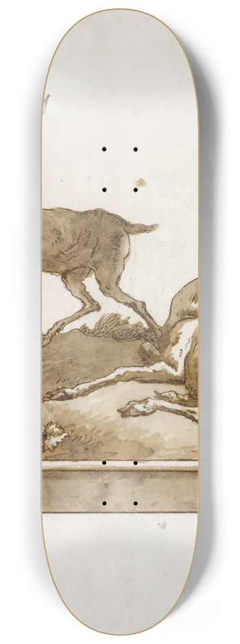 Giovanni Domenico Tiepolo - Two Stags, One Standing and One Lying, on a Grassy Knoll (with a Base) 8.25 inch art skate deck