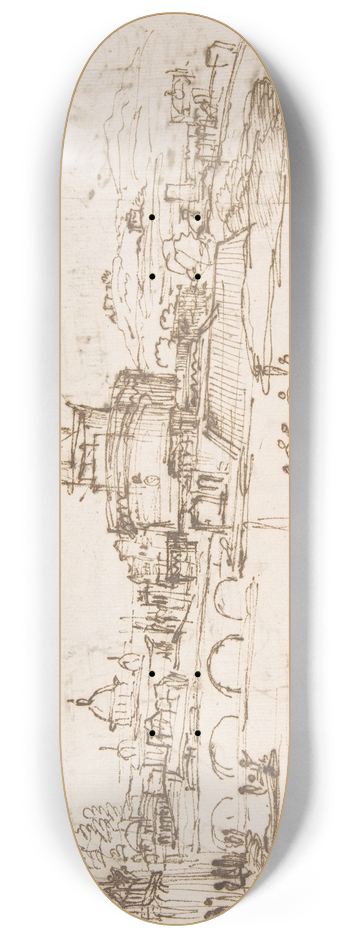 Giovanni Francesco Grimaldi - Figures Watching a Display of Fireworks at Castel SantAngelo, Rome 8.25 inch art skate deck