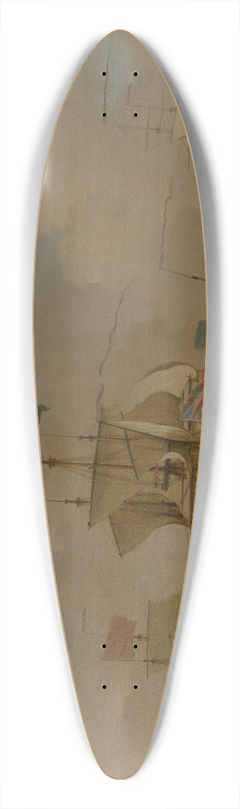 Peter Monamy - Men-of-War and a Sloop 39.3 inch art pintail longboard deck