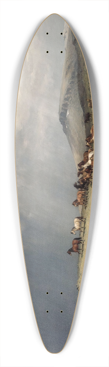 Peter Nicolai Arbo - Horses in the Mountains 39.3 inch art pintail longboard deck
