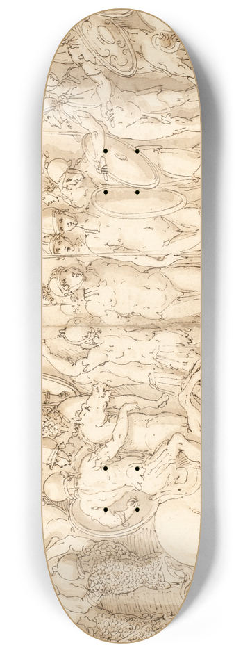 Giovanni Guerra - En sarmatisk landsby delgges for jnene af kejseren; barbarer ser til fra et podium; Marcus Aurelius til hest modtager en germansk rytter med en meddelelse 8.25 inch art skate deck