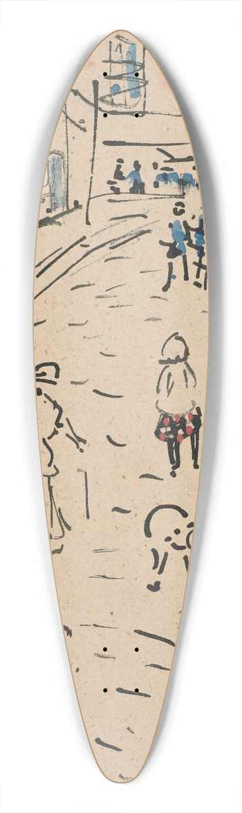 Raymond McIntyre - Street scene with figures 39.3 inch art pintail longboard deck