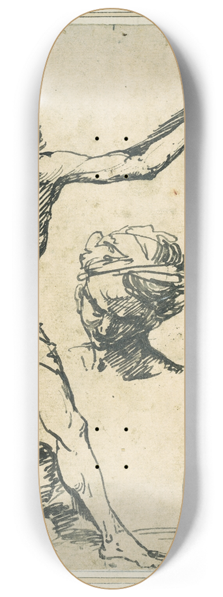 Giuseppe Ribera - Gammel ngen mand med stav; studier af mandsarm og mandshoved 8.25 inch art skate deck