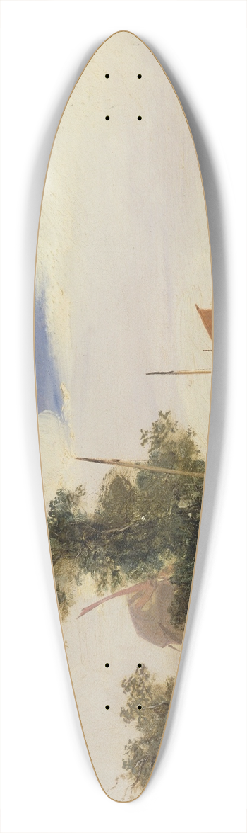 Richard Parkes Bonington - Barges on a River 39.3 inch art pintail longboard deck