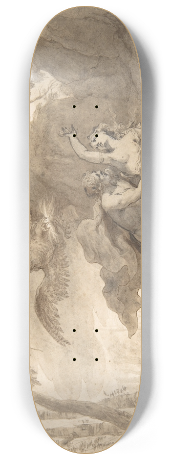Godfried Maes - Illustrations to the Metamorphoses of Ovid; Jupiter and Io (.1); Jupiter and Io, disguised as a white beifer (.2); Mercury Rescuing Io from Argus (.3) 8.25 inch art skate deck