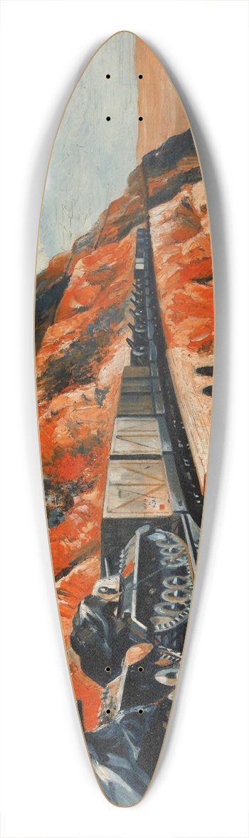 Roland Davies - Mountain railway transporting tanks 39.3 inch art pintail longboard deck