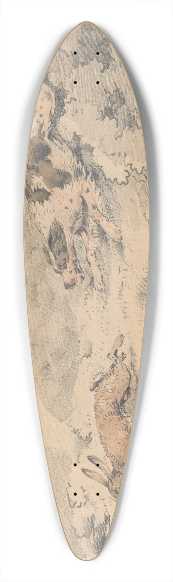Samuel Alken - Spaniel Chasing a Hare 39.3 inch art pintail longboard deck
