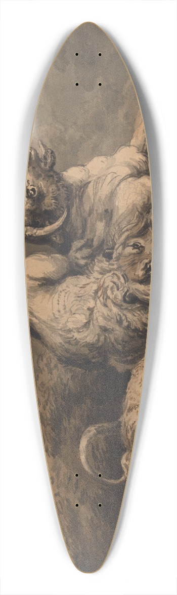 Samuel Howitt - Lion and Lioness Attacking a Steer 39.3 inch art pintail longboard deck