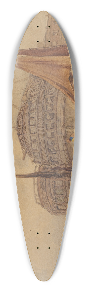 Samuel Prout - Coastal Scene with Beached Boats in Foreground 39.3 inch art pintail longboard deck