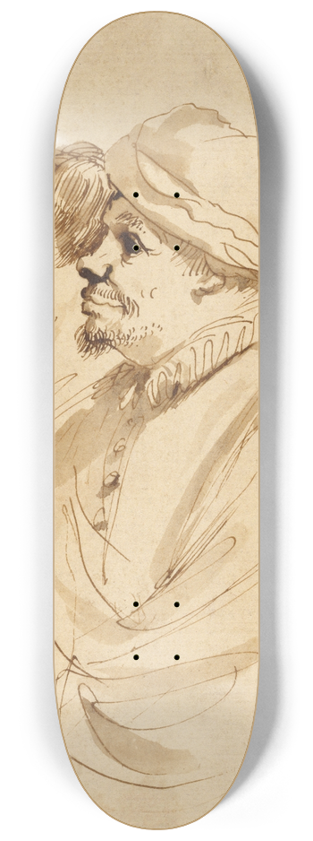 Guercino - Caricature of Two Men Seen in Profile 8.25 inch art skate deck
