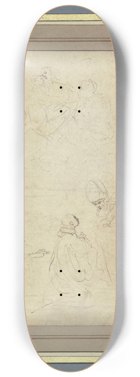 Guercino - Die Muttergottes in Wolken, unten ein Geistlicher vor einem Bischof kniend, links ein Krieger und eine Frau 8.25 inch art skate deck