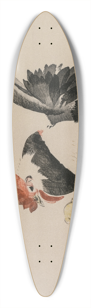 Shibata Zeshin - Rooster, Hen, and Chicks 39.3 inch art pintail longboard deck