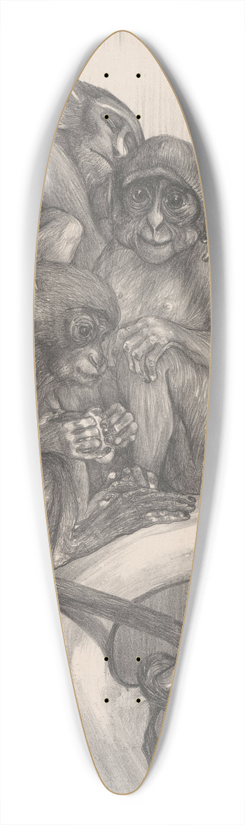 Theo van Hoytema - Drie apen op een boomstronk 39.3 inch art pintail longboard deck