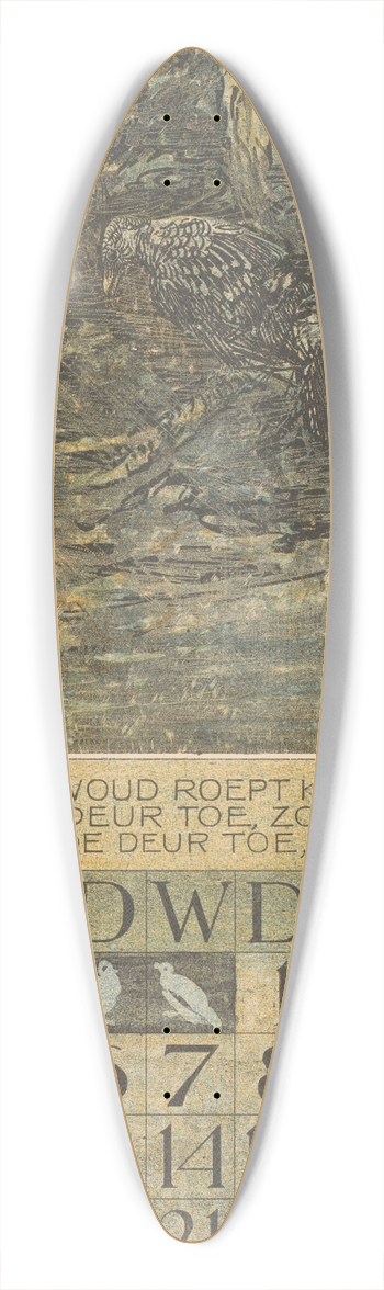 Theo van Hoytema - Kalenderblad augustus met vogel in het bos 39.3 inch art pintail longboard deck