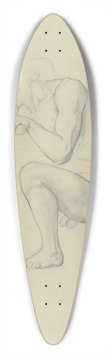 Victor Mller - Hockender mnnlicher Akt, die Hnde auf ein vor ihm stehendes Objekt gelegt 39.3 inch art pintail longboard deck