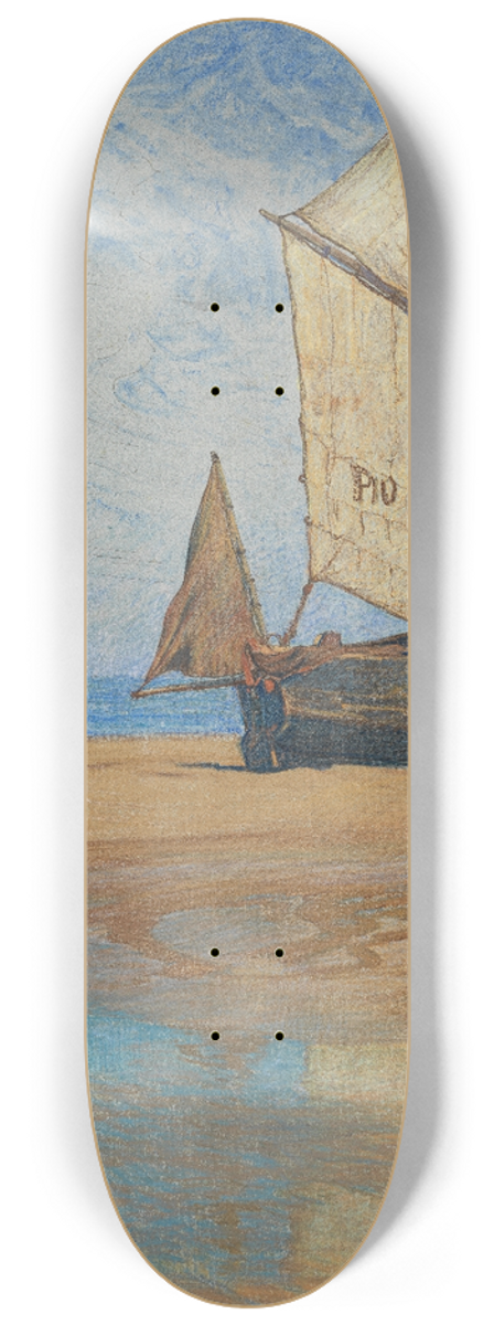 Gustav Schnleber - Ebbe (Segelboot am Strand) 8.25 inch art skate deck