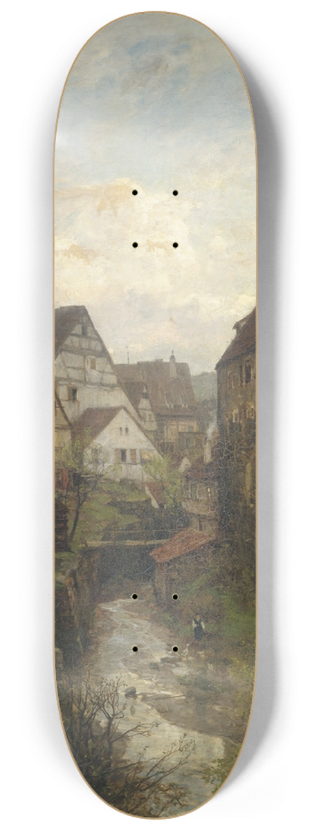 Gustav Schnleber - Partie in der Esslinger Altstadt am Stadtgraben mit den beiden Trmen der Stadtkirche im Hintergrund 8.25 inch art skate deck