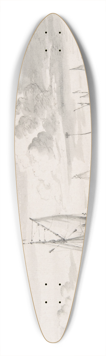 Wigerus Vitringa - Various Ships and a Rowing Boat on an Estuary 39.3 inch art pintail longboard deck
