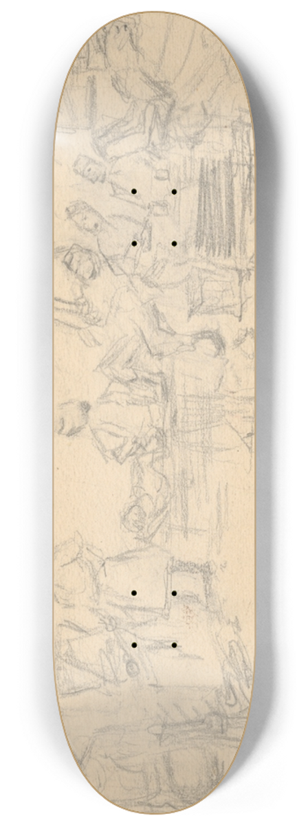 Gustv Mall - Study of a Robbery Scene in a Cottage 8.25 inch art skate deck