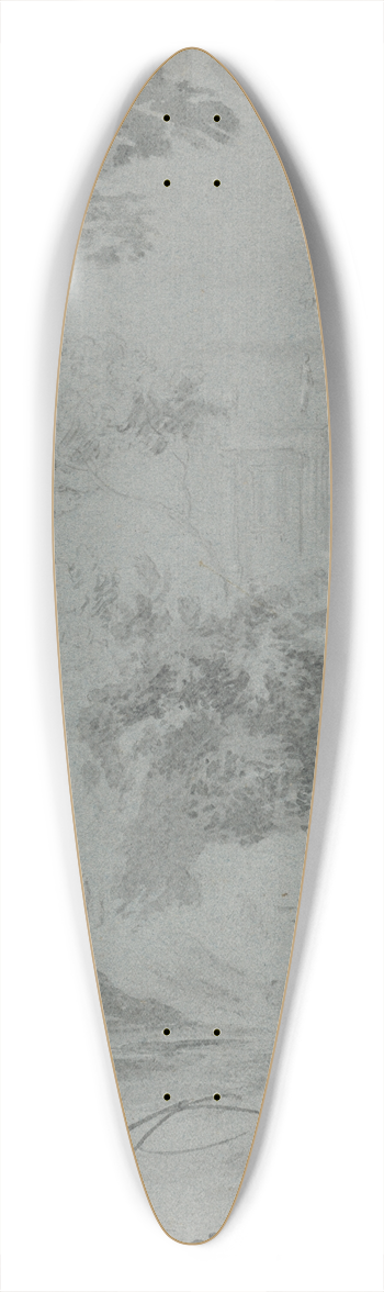William Taverner - Landscape with a Distant Classical Building and a Man Fishing 39.3 inch art pintail longboard deck
