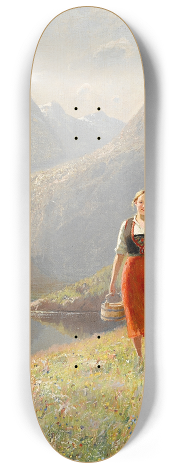 Hans Dahl - A young girl with a basket in the mountains 8.25 inch art skate deck