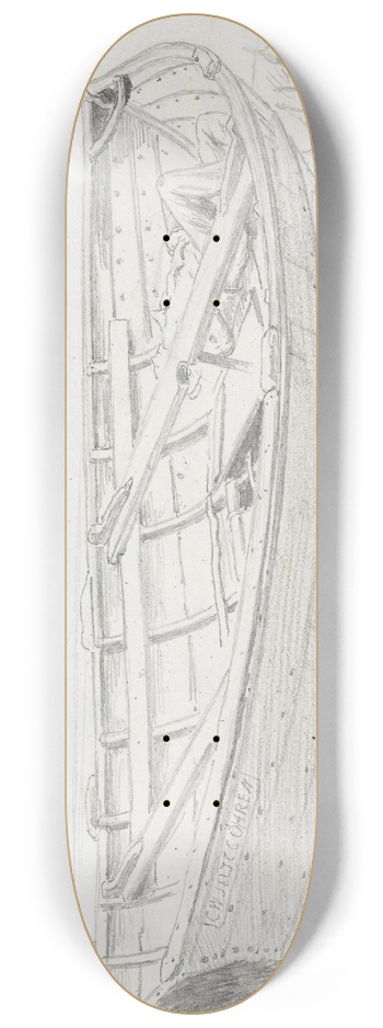 Hans Gude - Ankere og bt p stranden, Ghren 8.25 inch art skate deck