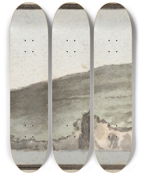 Triptych art skateboard deck of John Thomas Serres Ram Head North By West 2 Miles Distance by John Thomas Serres (1759-1825)