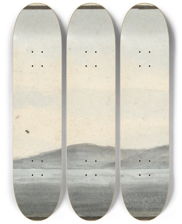 Triptych art skateboard deck of John Thomas Serres Gibraltar South West By West by John Thomas Serres (1759-1825)