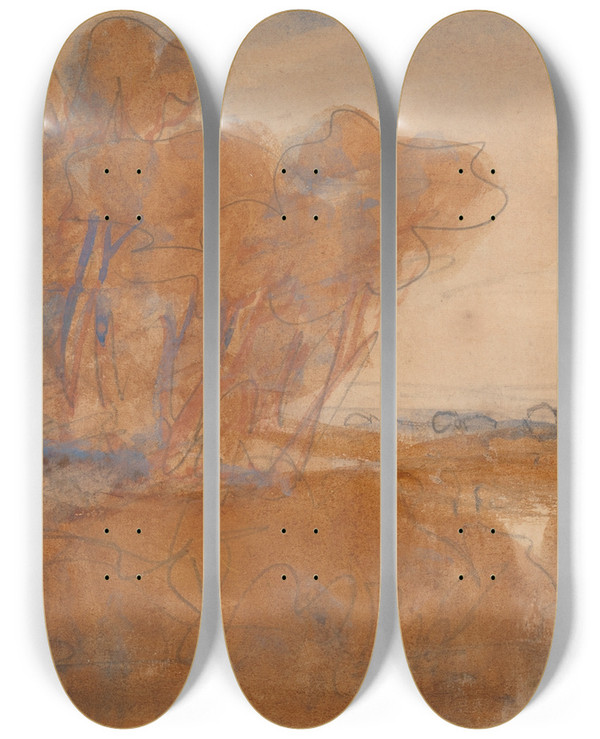 Triptych art skateboard deck of John Joseph Cotman A Distant View Of Norwich by John Joseph Cotman (1814-1878)
