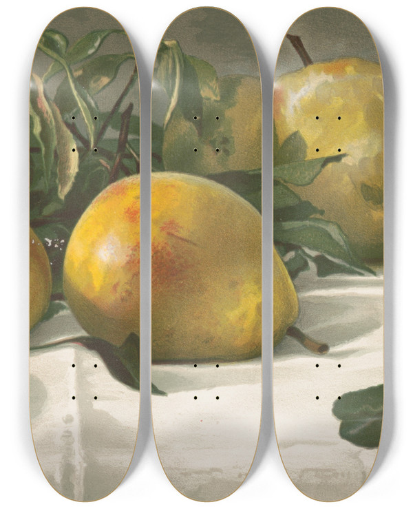 Triptych art skateboard deck of J E Barclay Study Of Pears by J E Barclay