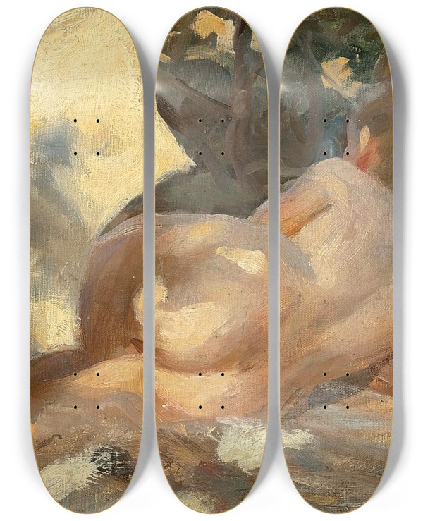 Triptych art skateboard deck of Anders Zorn Bather With Parasol Dalar by Anders Zorn (1860-1920)