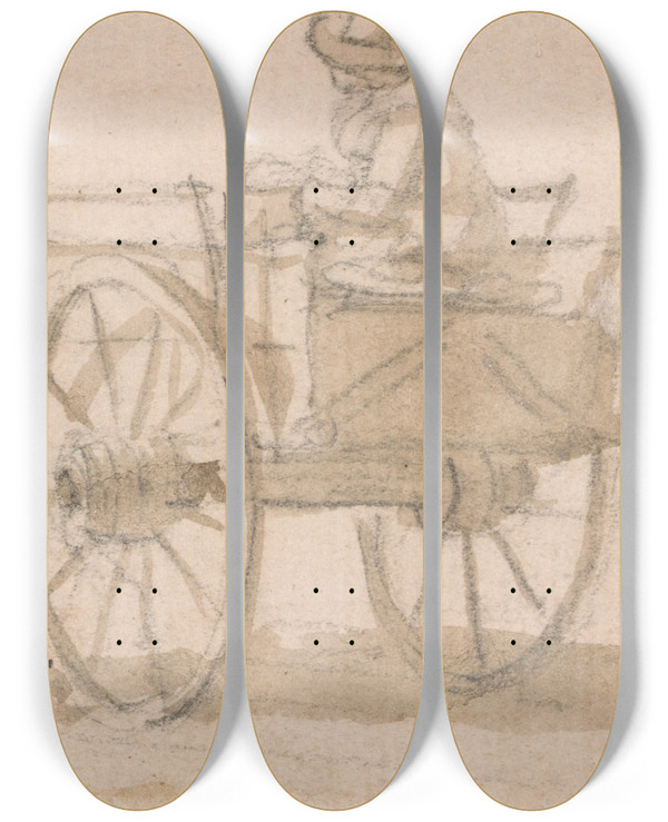 Triptych art skateboard deck of Paul Sandby Two Wheeled Cart And Figures by Paul Sandby (1731-1809)