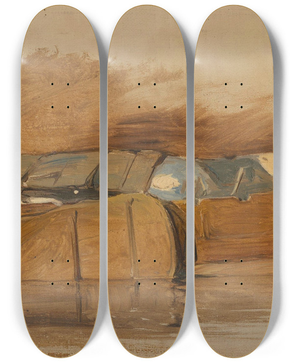 Triptych art skateboard deck of Jan Weissenbruch Lange Schuit Met Schipper by Jan Weissenbruch (1822-1880)