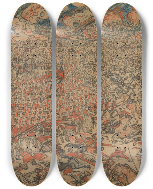 Triptych art skateboard deck of James Ensor The Cuirassiers At Waterloo by James Ensor (1860-1949)
