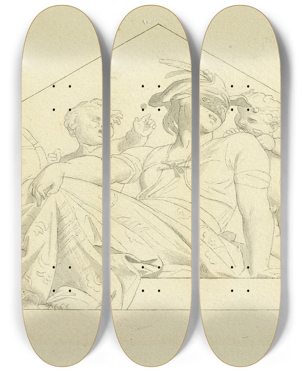 Triptych art skateboard deck of Alexandre Cabanel Dcor De Fronton_1 by Alexandre Cabanel (1823-1889)