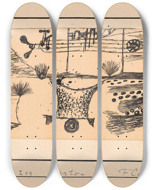 Triptych art skateboard deck of Paul Klee Garten Am Fluss by Paul Klee (1879-1940)