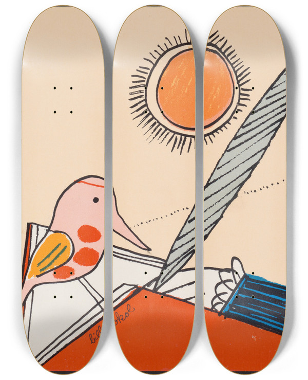 Triptych art skateboard deck of Bill Sokol Take Books Along This Summer by Bill Sokol (1923)